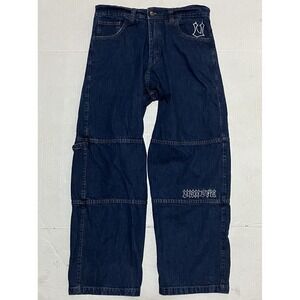 Vintage Vaneta 1996 Blue Womens Small Wide Leg Skater Baggy Jeans Embroidered